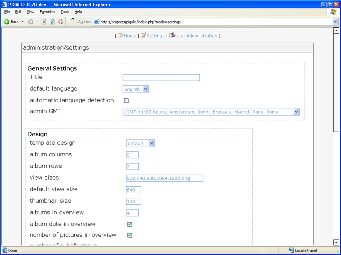Pigalle administration settings